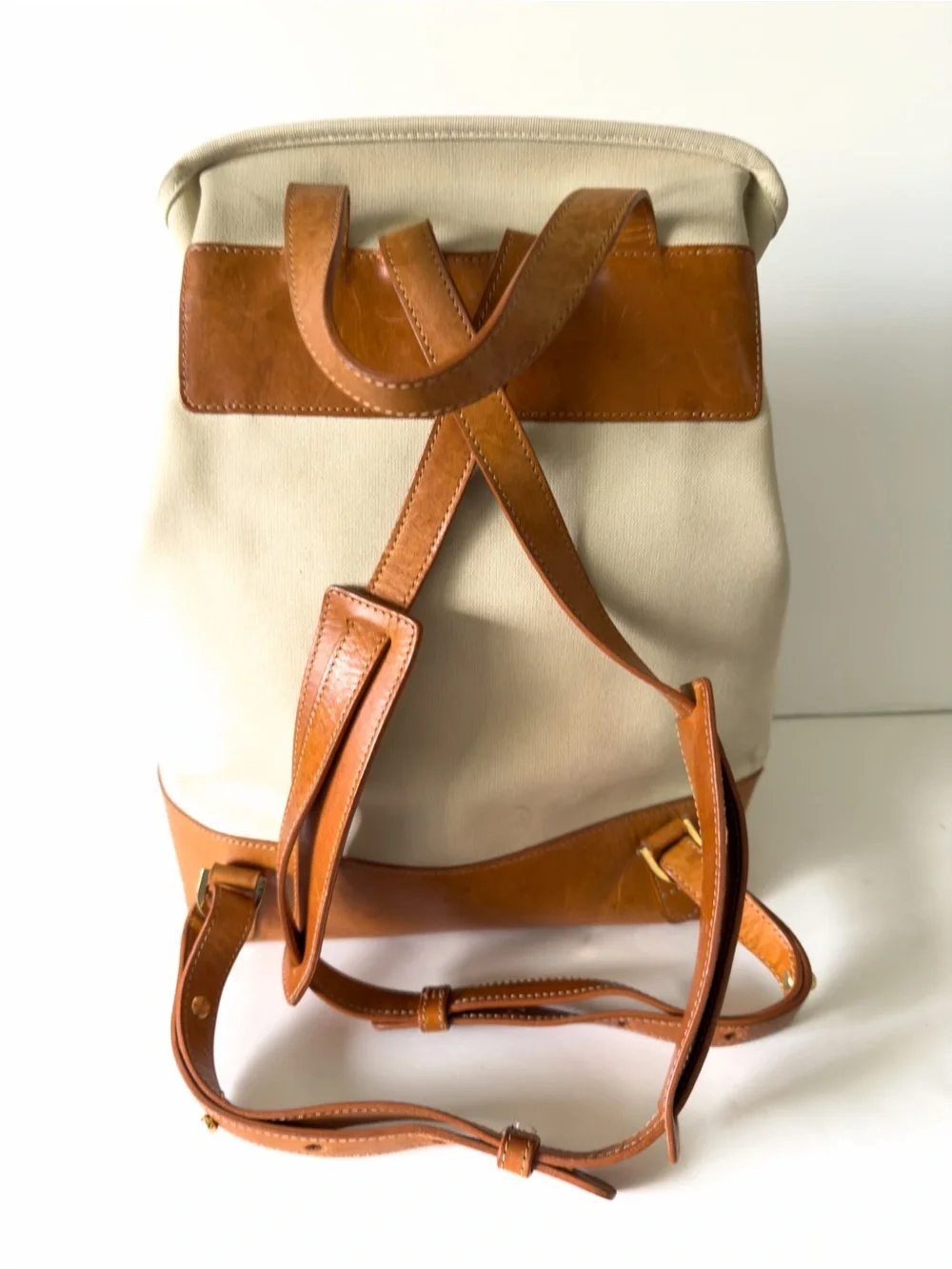 Mansur Gavriel Canvas Mini Backpack Tan Leather Flap Bag  Creme & Cammello